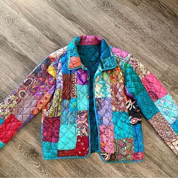 Coldwater creek rayon silk patch reversible jacket - Picture 5 of 14